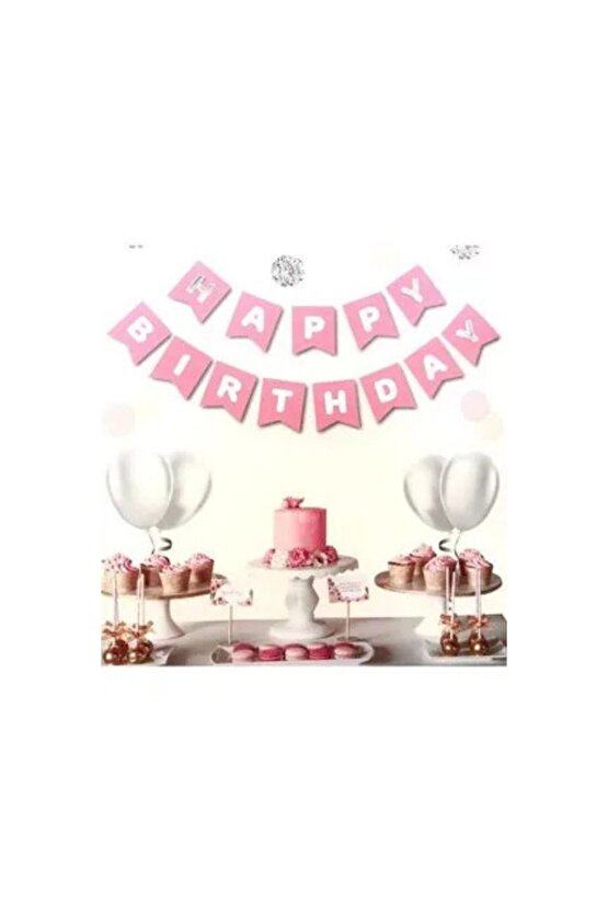 YALDIZLI BANNER HAPPY BİRTHDAY PEMBE GÜMÜŞ