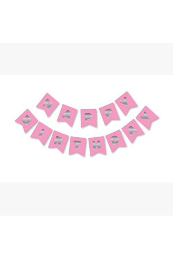 YALDIZLI BANNER HAPPY BİRTHDAY PEMBE GÜMÜŞ