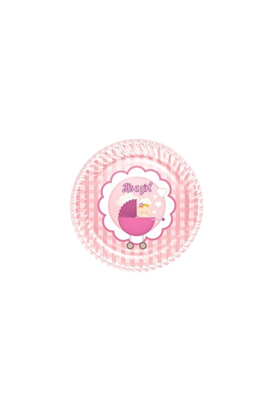 Roll Up Baby Shower Kız Bebek Temalı Pembe Karton Tabak 8 Adet 23 Cm It Is A Girl Için Parti Tabağı