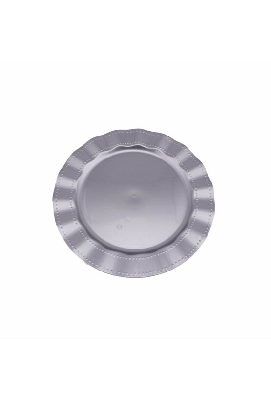Erler Amb. Gümüş Rengi Lüks Plastik Mika Yuvarlak Tabak 22 Cm 6 Adet