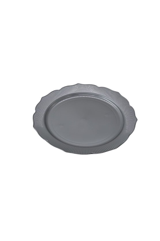 Kristal Plastik Tabak Lüks Sert Mika 25 Cm (6 ADET) Gri Renk