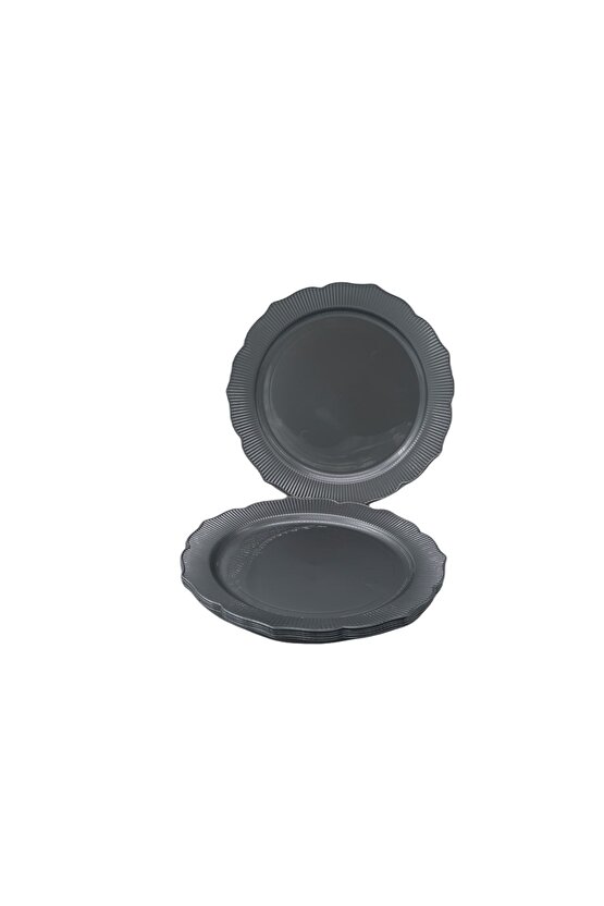 Kristal Plastik Tabak Lüks Sert Mika 25 Cm (6 ADET) Gri Renk