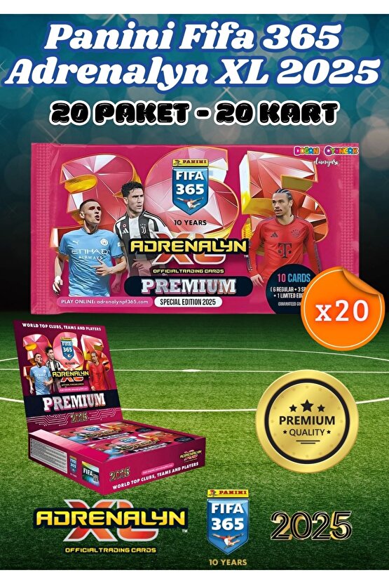 Panini Premium FIFA 365 Adrenalyn XL 2025 Oyuncu Kartı - Premium Futbolcu Kartları - 20 Paket
