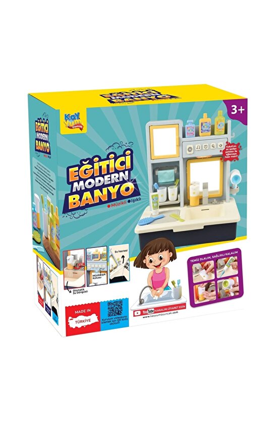 Su Akıtan Modern Banyo Seti - Çeşmeli Işıklı ve Sesli Lavabo - Banyo Seti - Su Akan Musluk - Mavi