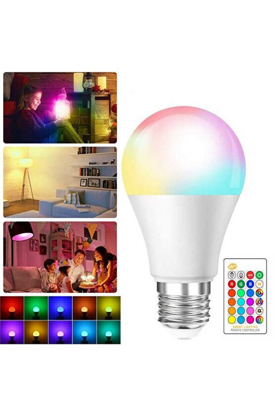 2 Adet Kumandalı, 20 Farklı Işık Renkli, Çakar Modlu Akıllı Led Ampul, Çok Kaliteli RGB E-27 Ampul