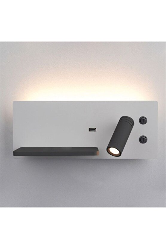 USB Şarj ve Kablosuz Şarjlı Yeni Nesil Modern Yatak Başı Armatürü 7 + 3 Watt Ledli Oynar Başlı Aplik