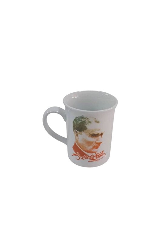 Turuncu Renkli Ataturk Resimli imzali Ozel Tasarim Kupa Bardak