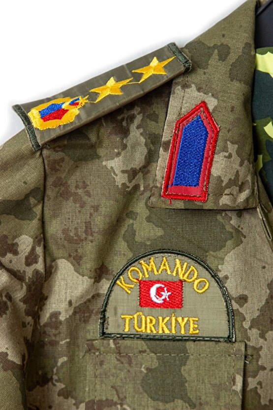 Kara Kuvvetleri Yeni Kamuflaj Renkli Uzun Kollu Yarbay Komando Fularli Karaci Cocuk Kostum Takimi