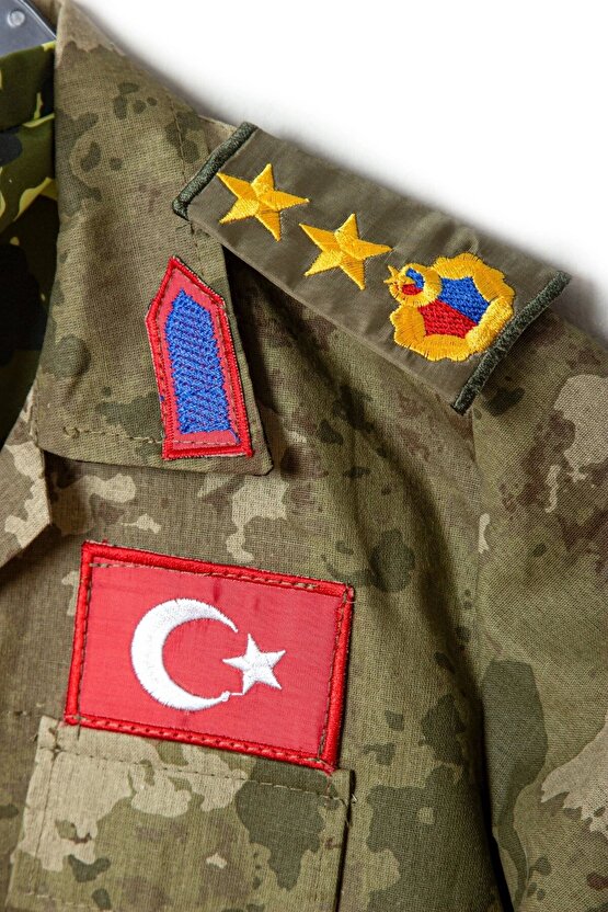 Kara Kuvvetleri Yeni Kamuflaj Renkli Uzun Kollu Yarbay Komando Fularli Karaci Cocuk Kostum Takimi