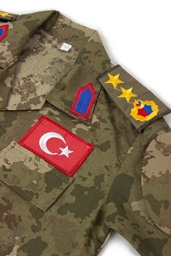 Kara Kuvvetleri Yeni Kamuflaj Renkli Uzun Kollu Yarbay Komando Fularli Karaci Cocuk Kostum Takimi