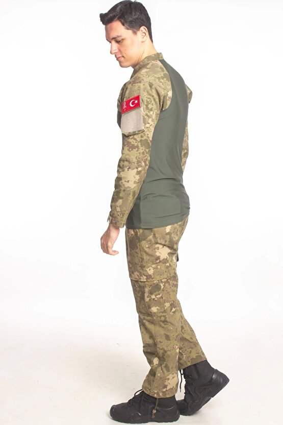 Karaci Kamuflaj Uzun Kol Combat Tisort Komando Pantolon Alt Ust Takim