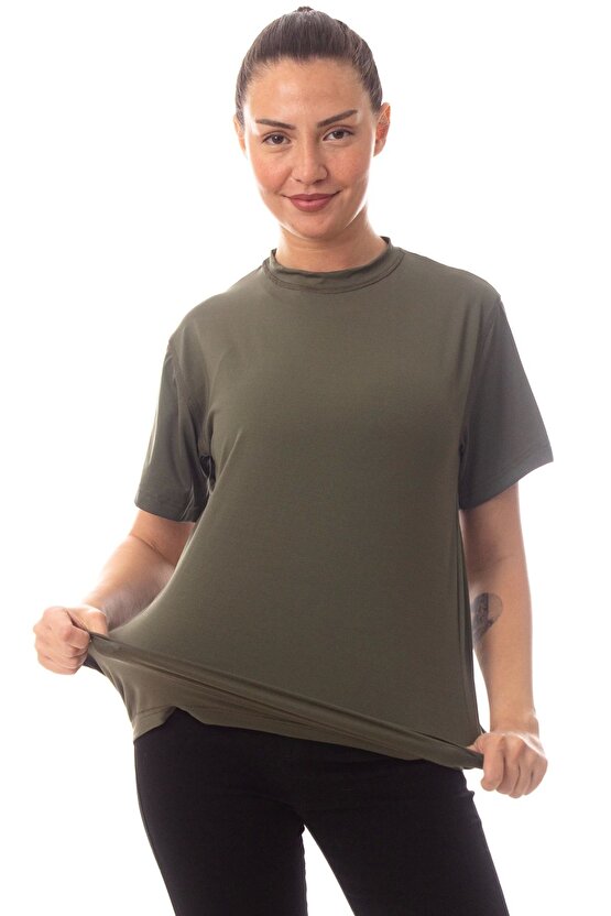 Kisa Kollu Yesil Renk Yuvarlak Yakali Microfiber Thermal iclik Tisort
