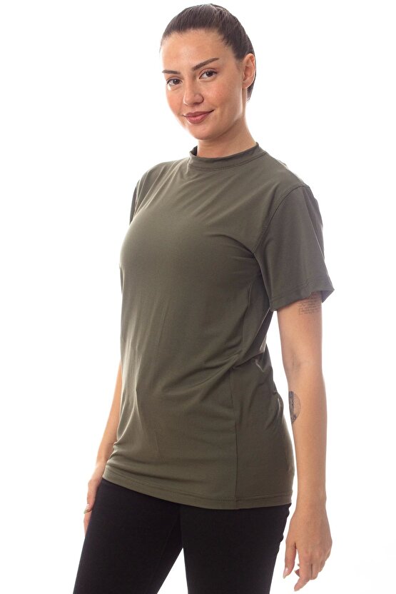 Kisa Kollu Yesil Renk Yuvarlak Yakali Microfiber Thermal iclik Tisort