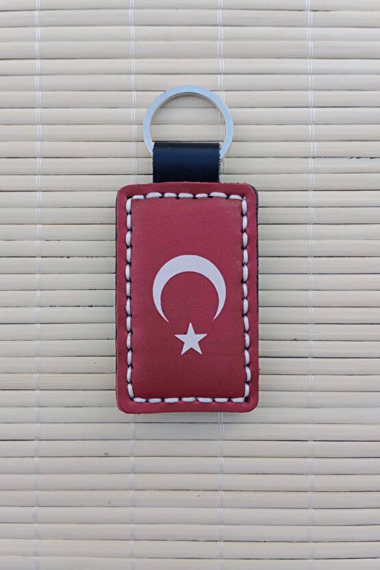 Ataturk Siluetli ozel uretim Ayyildiz Hakiki Deri Hediyelik Anahtarlik