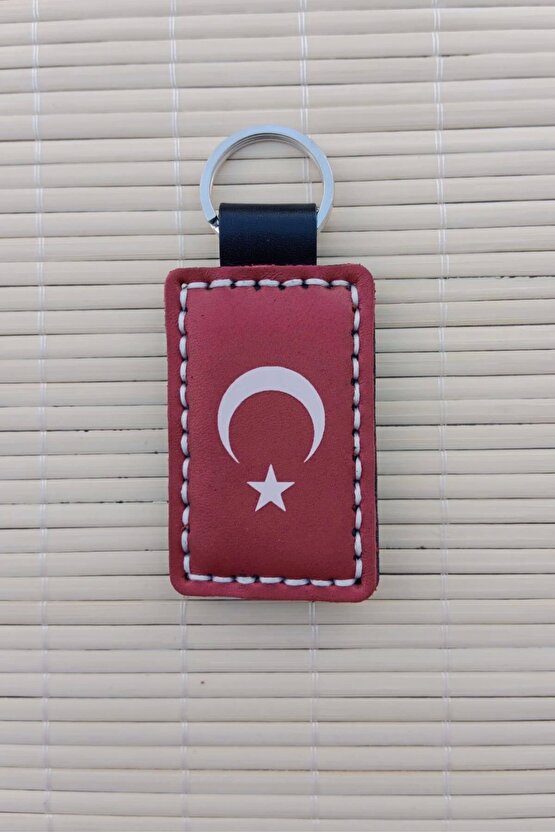Ataturk Siluetli Ayyildiz Hakiki Deri Hediyelik Anahtarlik