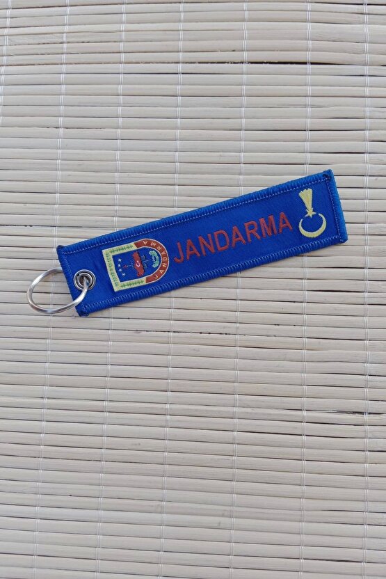 Jandarma yazili armali logolu lacivert zemin nakis islemeli bez anahtarlik