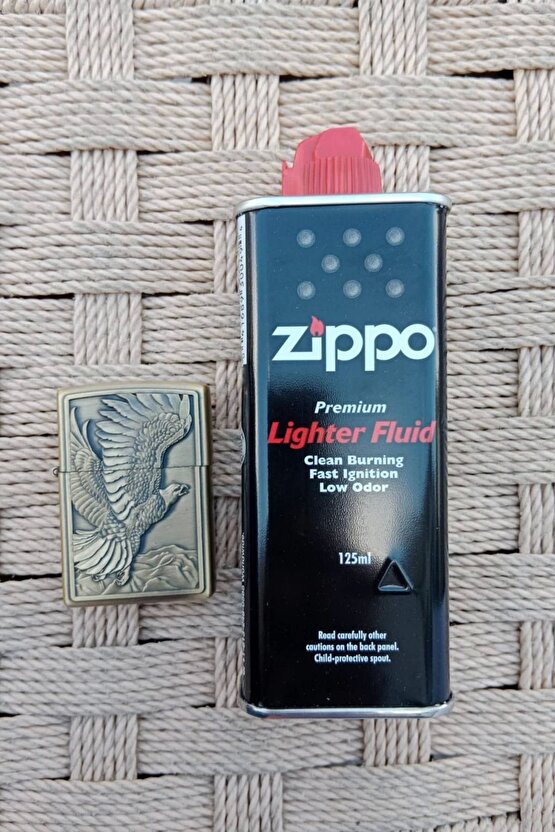 Sari renkli Kartal Desenli kabartmali premium zippo Cakmak