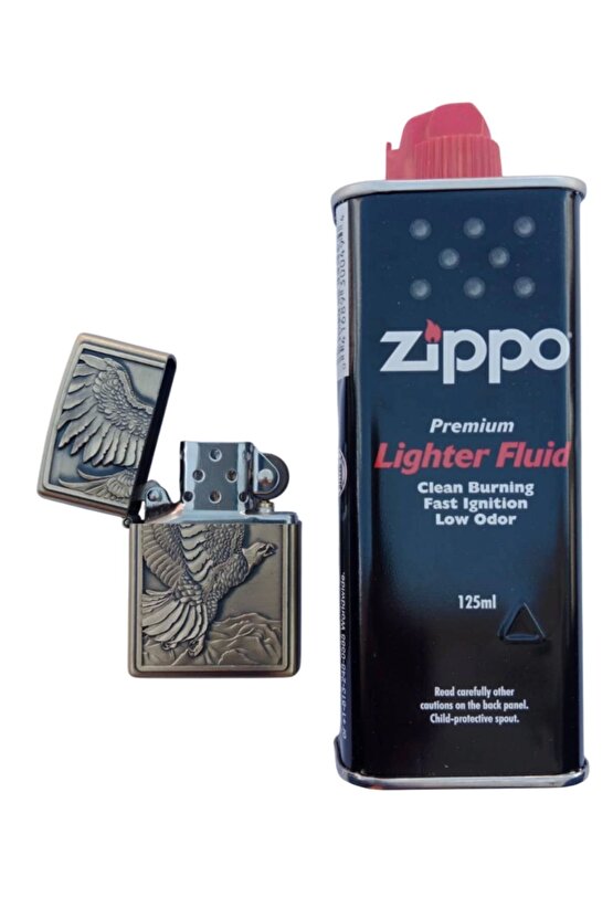 Sari renkli Kartal Desenli kabartmali premium zippo Cakmak