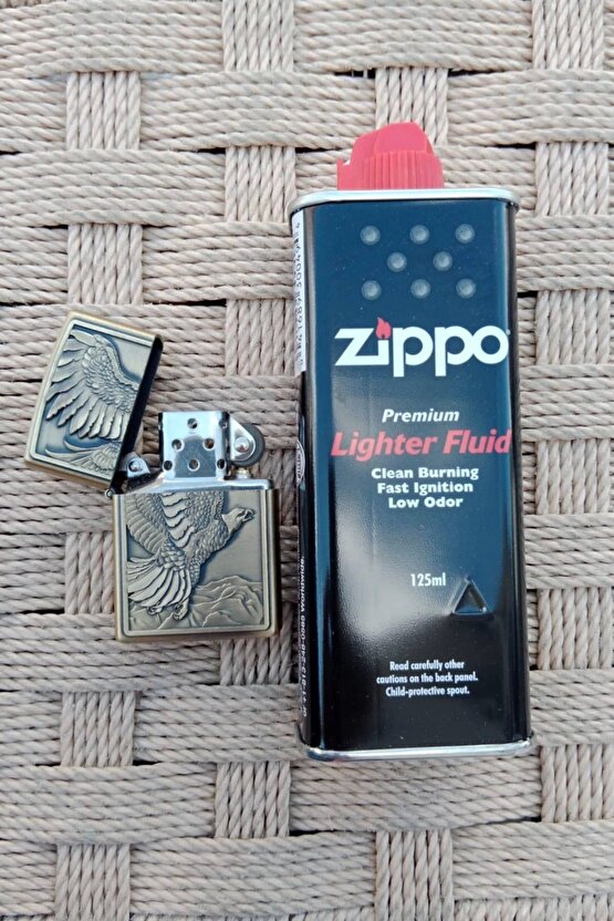 Sari renkli Kartal Desenli kabartmali premium zippo Cakmak