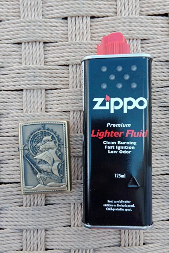 Sari Renk Pusulali Savas Gemili kabartmali premium zippo Cakmak