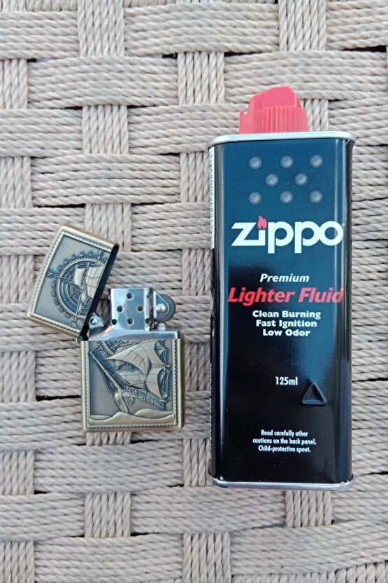 Sari Renk Pusulali Savas Gemili kabartmali premium zippo Cakmak