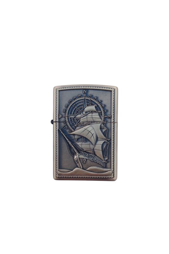 Sari Renk Pusulali Savas Gemili kabartmali premium zippo Cakmak