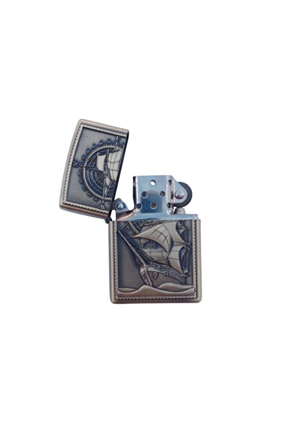 Sari Renk Pusulali Savas Gemili kabartmali premium zippo Cakmak
