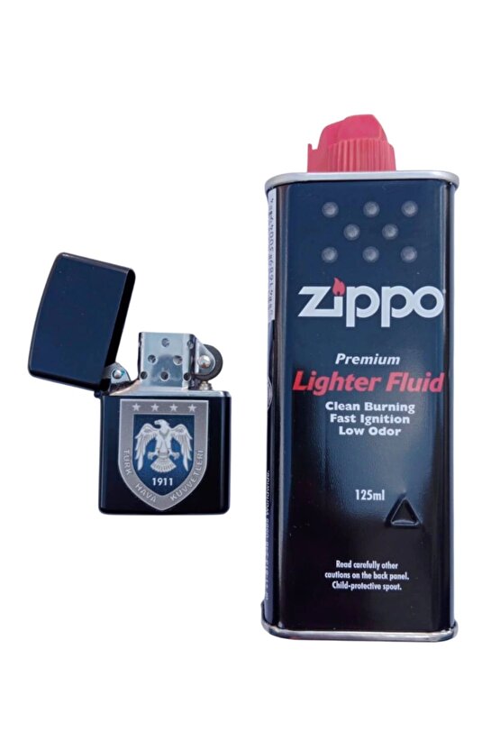 Siyah Hava Kuvvetleri Amblemli Benzinli premium zippo Cakmak