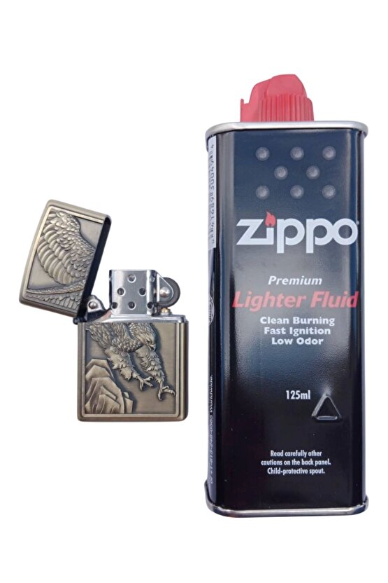 Sari renkli Savasci Kartal Desenli kabartmali premium zippo Cakmak