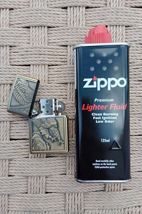 Sari renkli Savasci Kartal Desenli kabartmali premium zippo Cakmak