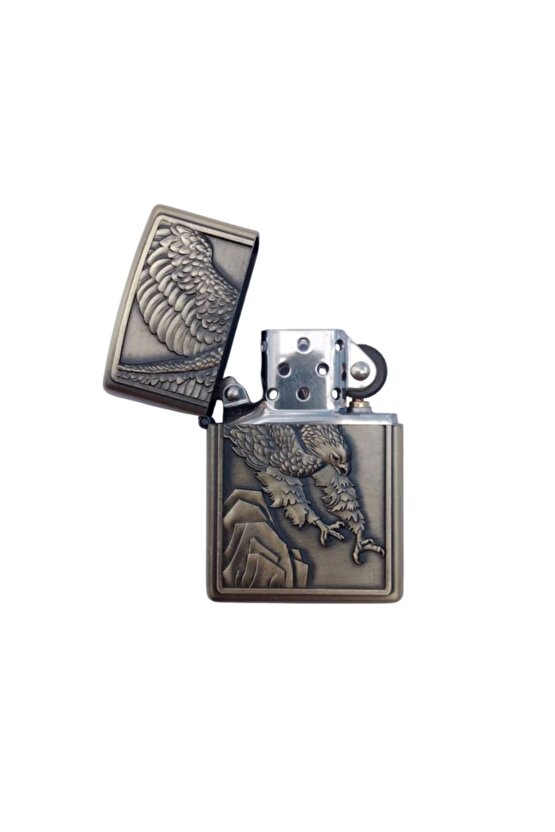 Sari renkli Savasci Kartal Desenli kabartmali premium zippo Cakmak
