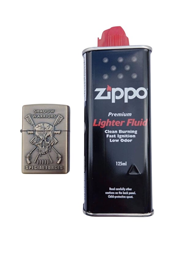 Shadow Warriors Special Forces Yazili kabartmali zippo Cakmak