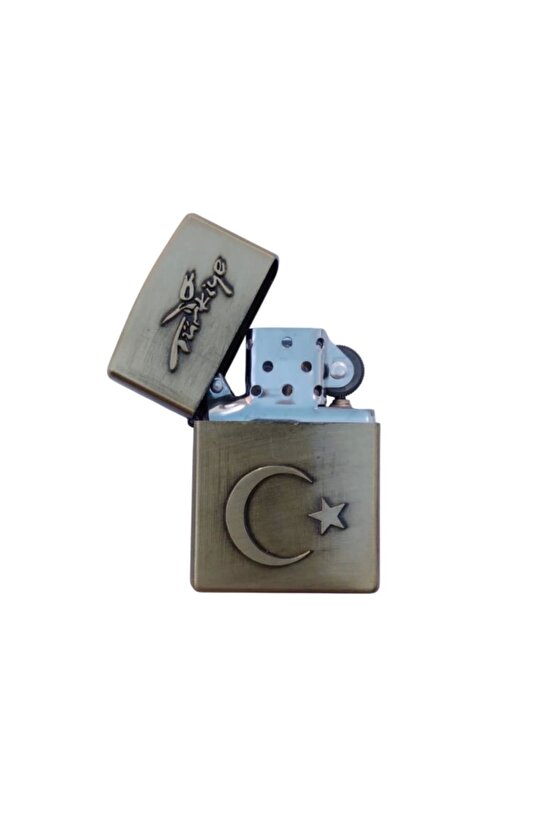 Sari renkli Turkiye Yazili Ayyildiz kabartmali premium zippo Cakmak