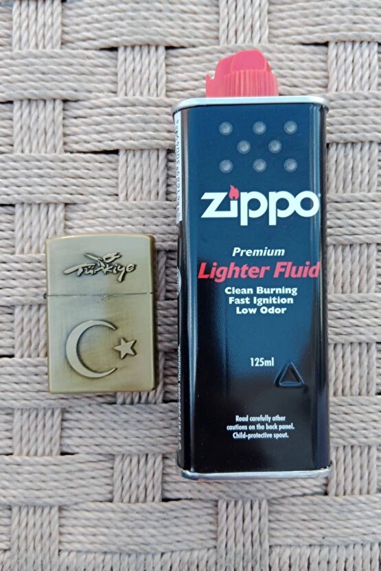Sari renkli Turkiye Yazili Ayyildiz kabartmali premium zippo Cakmak