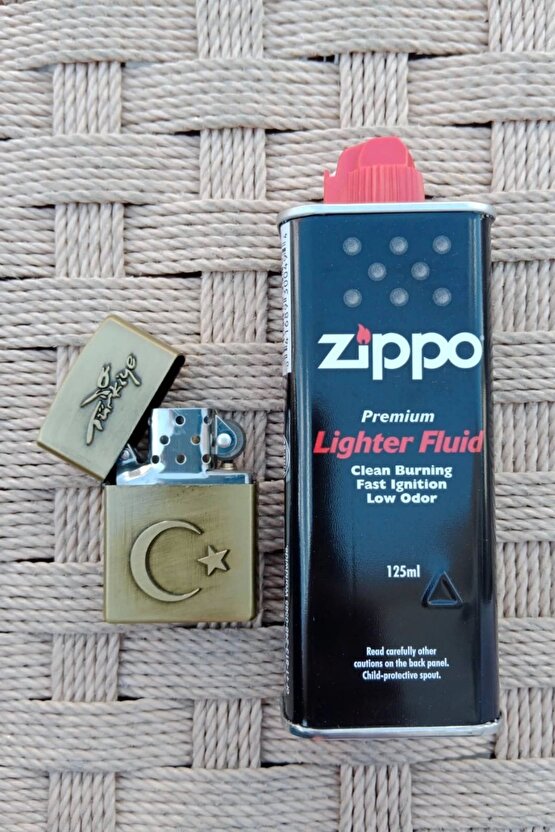 Sari renkli Turkiye Yazili Ayyildiz kabartmali premium zippo Cakmak