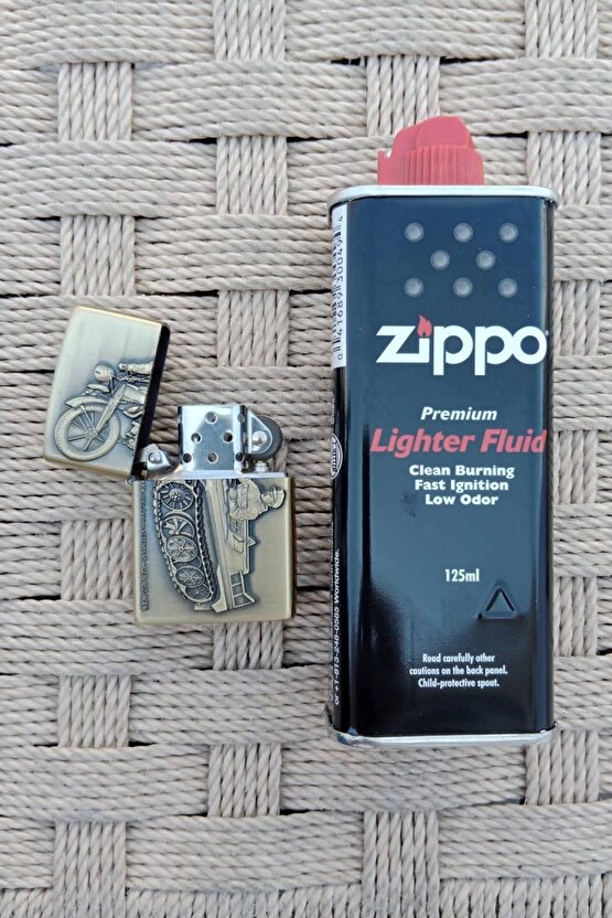 Ozel Tasarim Sari Renkli Benzinli Motorlu Tank Asker Kabartmali premium zippo Cakmak
