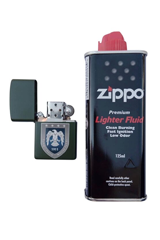 Ozel Tasarim Haki Renkli Hava Kuvvetleri amblemli Benzinli premium zippo Cakmak