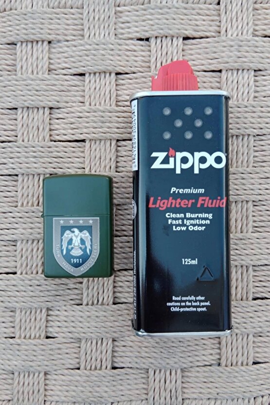Ozel Tasarim Haki Renkli Hava Kuvvetleri amblemli Benzinli premium zippo Cakmak