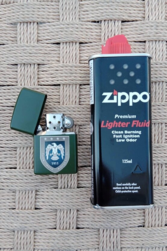 Ozel Tasarim Haki Renkli Hava Kuvvetleri amblemli Benzinli premium zippo Cakmak