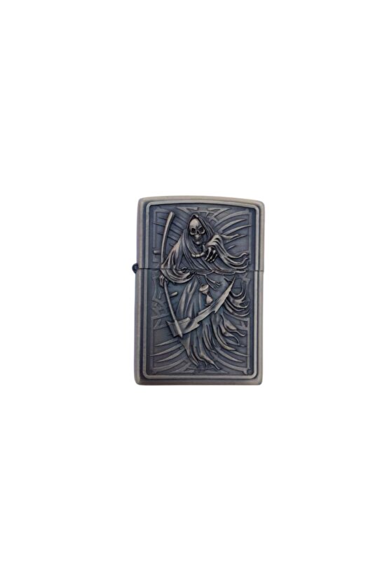 Ozel Tasarim Sari Renkli Benzinli Azrail Kabartmali premium zippo Cakmak