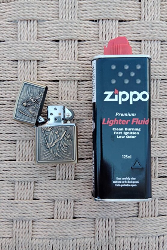 Ozel Tasarim Sari Renkli Benzinli Azrail Kabartmali premium zippo Cakmak