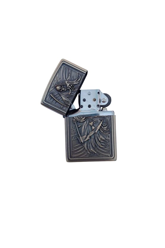 Ozel Tasarim Sari Renkli Benzinli Azrail Kabartmali premium zippo Cakmak
