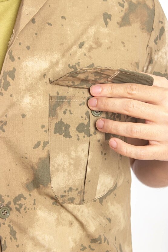 Jandarma Kamuflaj Renkli Kisa Kollu Cepli Taktik Gomlek Short Sleeve Camouflage