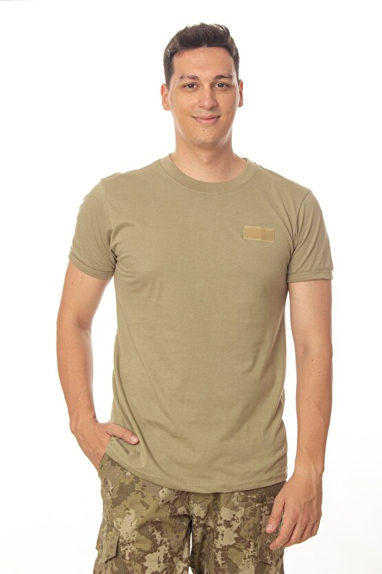 Haki Renkli Kısa Kollu Pamuklu Kara Kuvvetleri Subay Astsubay Uzman Çavuş Rütbeli Karacı T-shirt
