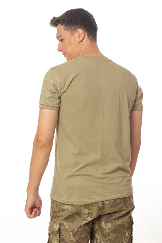 Haki Renkli Kısa Kollu Pamuklu Kara Kuvvetleri Subay Astsubay Uzman Çavuş Rütbeli Karacı T-shirt