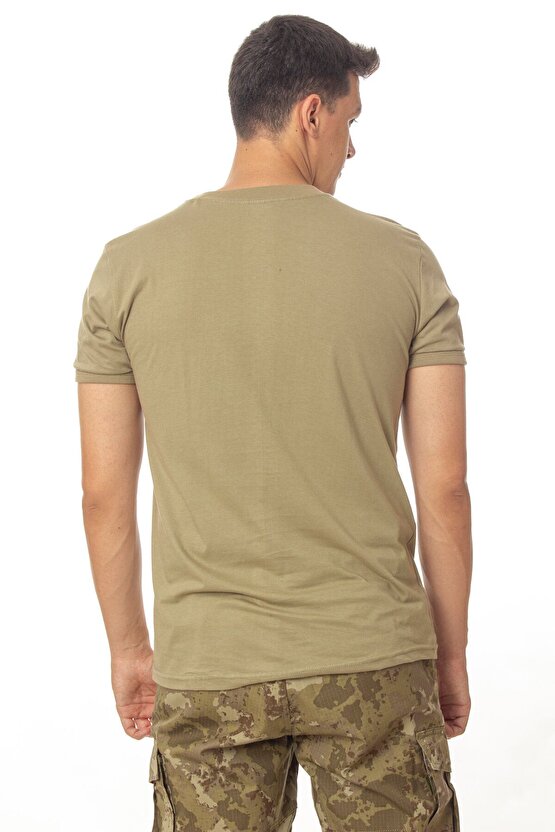 Haki Renkli Kısa Kollu Pamuklu Kara Kuvvetleri Subay Astsubay Uzman Çavuş Rütbeli Karacı T-shirt
