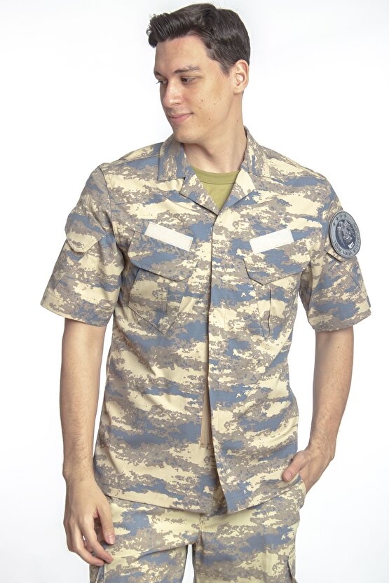 Hava Kuvvetleri Yeni Kamuflaj Renkli Kısa Kollu  Taktik Askeri Gömlek Short Sleeve Camouflage