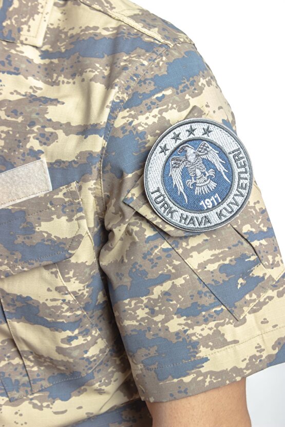Hava Kuvvetleri Yeni Kamuflaj Renkli Kısa Kollu  Taktik Askeri Gömlek Short Sleeve Camouflage