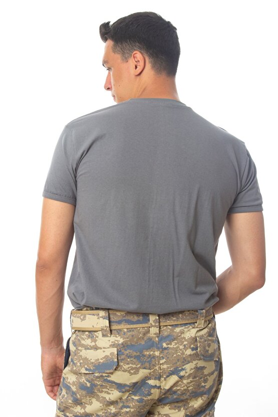 Kısa Kollu Gri Renkli % 100 Pamuklu Organik Hava Kuvvetleri Subay Astsubay Rütbeli Fanila T-shirt