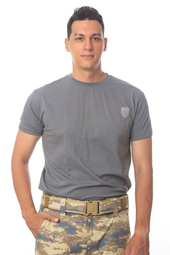 Kısa Kollu Gri Renkli % 100 Pamuklu Organik Hava Kuvvetleri Subay Astsubay Rütbeli Fanila T-shirt